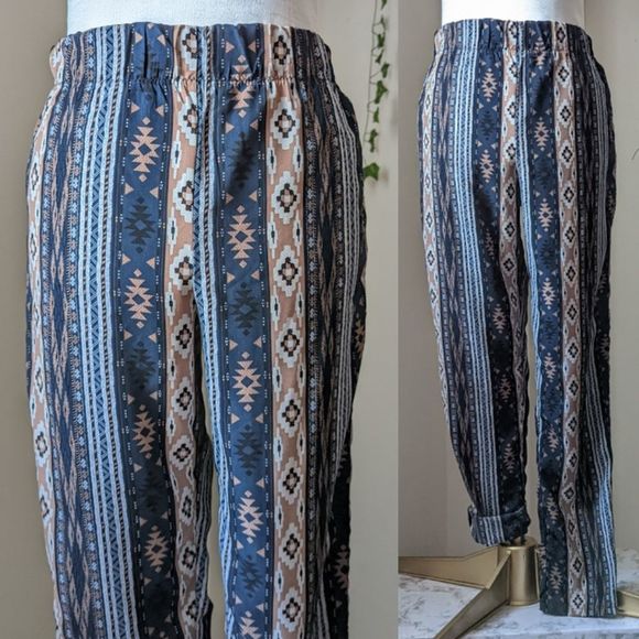 Soho Pants - Soho Blue Tribal Straight Pants Boho Indie Bohemian Earthy Hippie Witchy